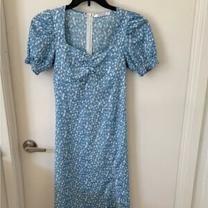 Sz.Xs Floral Blue Midi Dress Garden Girl Cabin Cottage Casual Coquette